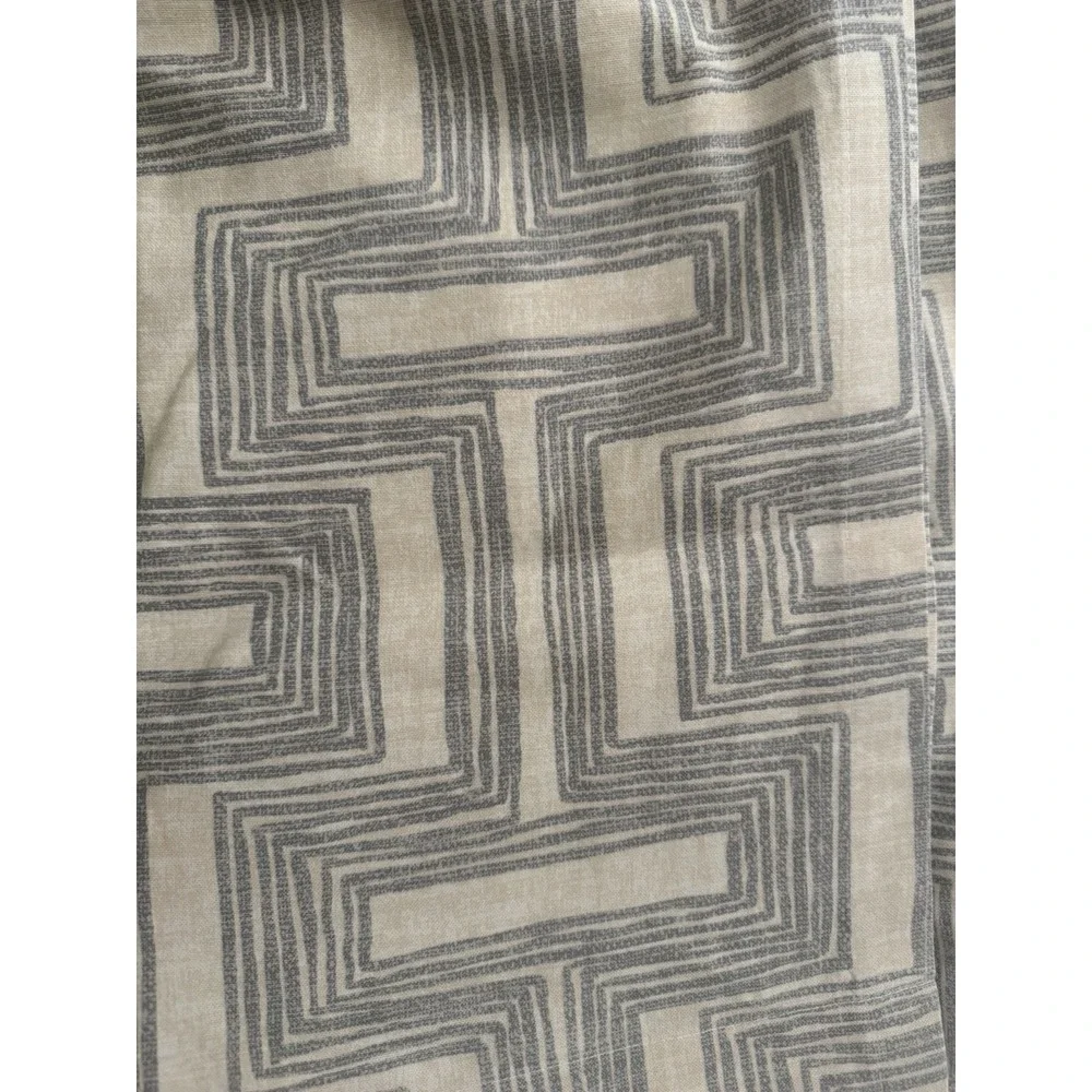 West Elm 100% Cotton Canvas Geometric Gray Beige Curtain Set 3 ~Panels 48 x 84